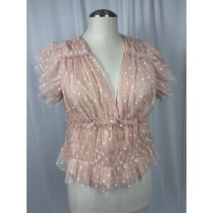 Entro Pink VNeck Tulle Blouse L Fairy Feminine Coquette Ballet Ethereal Sheer